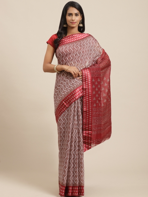 

Vaamsi Taupe & Red Printed Ikat Saree