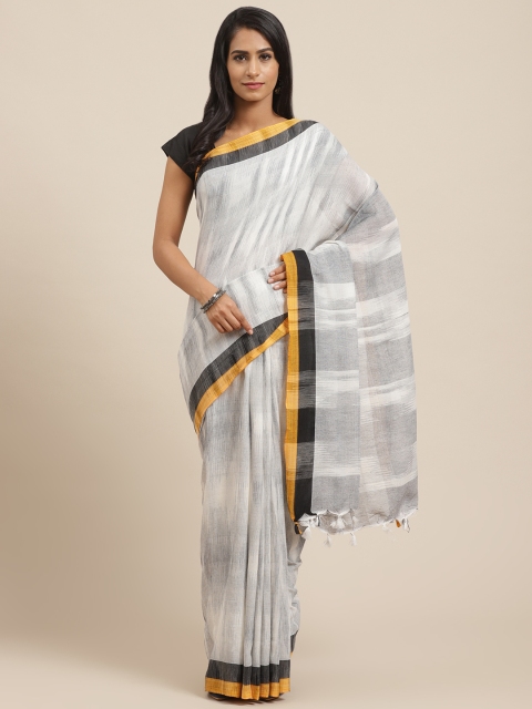 

Vaamsi Off-White & Black Pure Cotton Striped Jamdani Saree