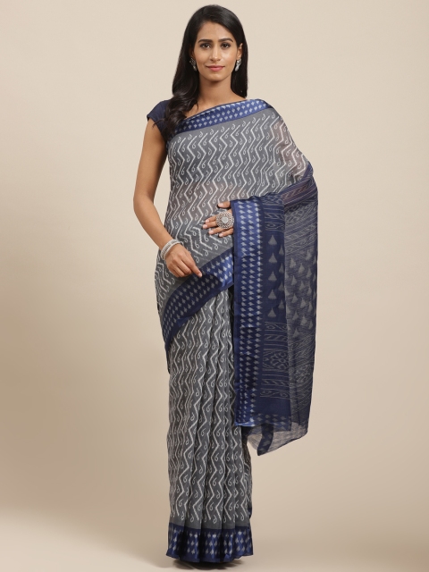 

Vaamsi Charcoal Grey & Navy Blue Printed Ikat Saree