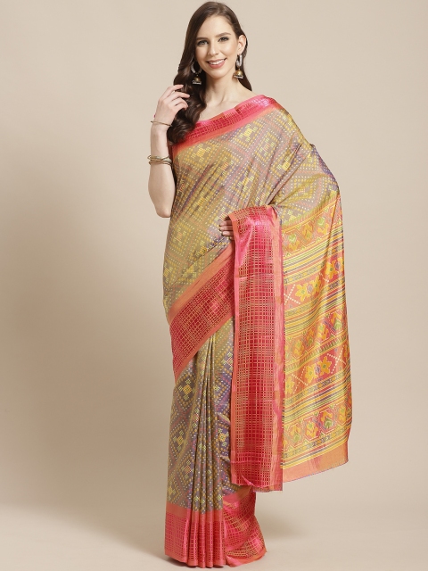 

Vaamsi Grey & Coral Orange Printed Dual-Tone Patola Saree