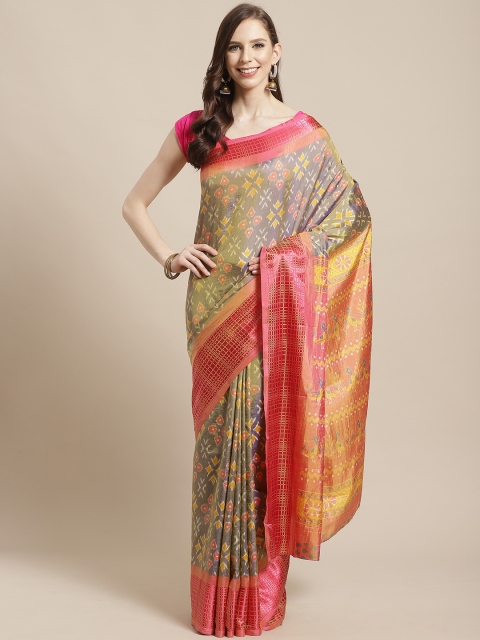 

Vaamsi Blue Dual-Toned & Pink Printed Patola Saree