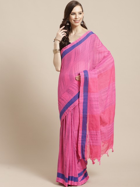 

Vaamsi Pink & Blue Pure Cotton Striped Jamdani Saree