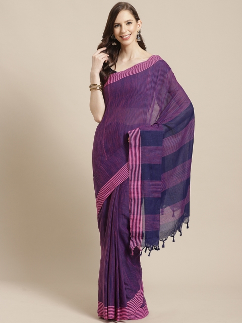 

Vaamsi Purple & Pink Pure Cotton Striped Jamdani Saree