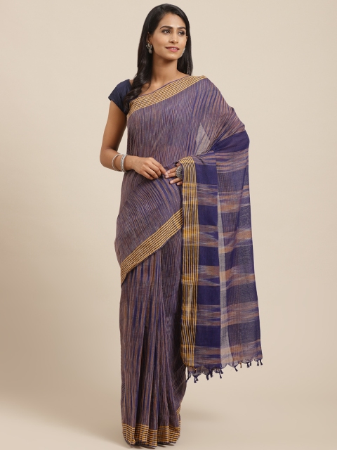 

Vaamsi Navy Blue & Mustard Yellow Pure Cotton Striped Jamdani Saree