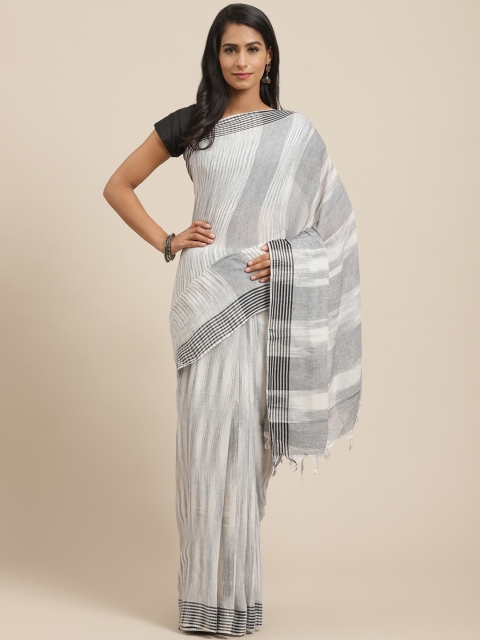 

Vaamsi White & Black Pure Cotton Striped Jamdani Saree