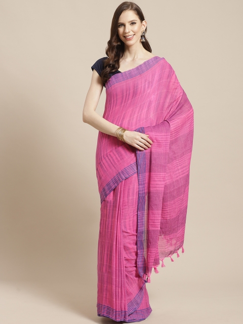 

Vaamsi Pink & Blue Pure Cotton Striped Jamdani Saree
