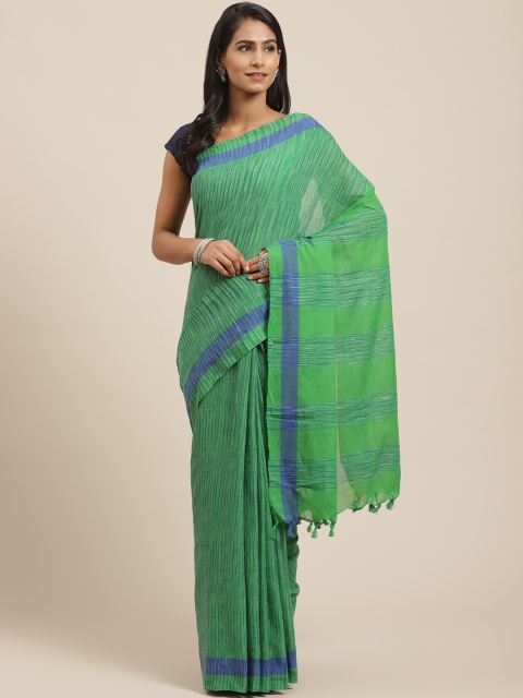 

Vaamsi Green & Blue Pure Cotton Striped Jamdani Saree