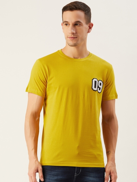 

Rodzen Men Mustard Yellow Solid Round Neck T-shirt