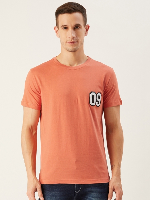 

Rodzen Men Peach-Coloured Solid Round Neck T-shirt