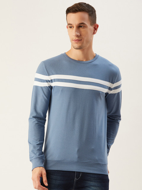 

Rodzen Men Blue & White Striped Sweatshirt