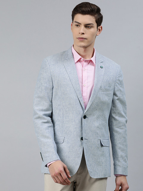 

Arrow Men Blue & White Striped Body Tailored Fit Single Breasted Casual Blazer