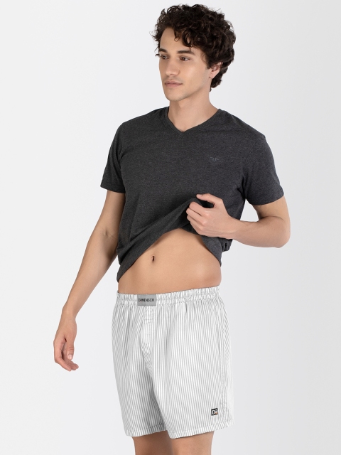 

DAMENSCH Men Grey Melange & White Striped Woven Boxers