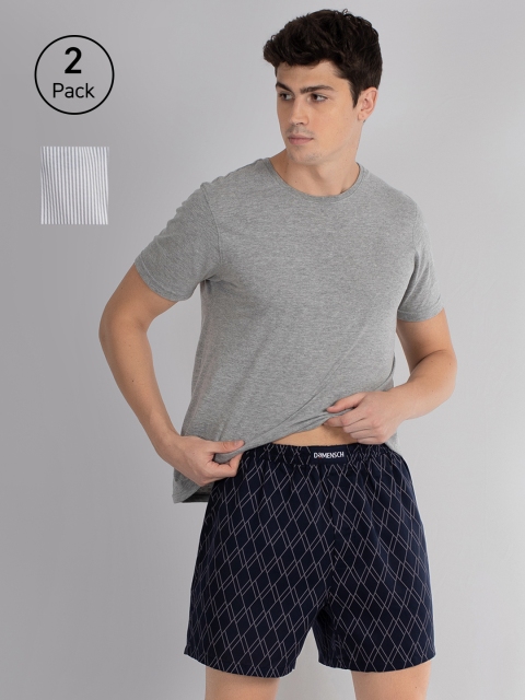 

DAMENSCH Men Pack Of 2 Printed Woven Boxers, Navy blue
