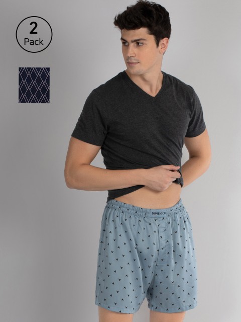 

DAMENSCH Men Pack Of 2 Printed Woven Sustainable Boxers, Navy blue