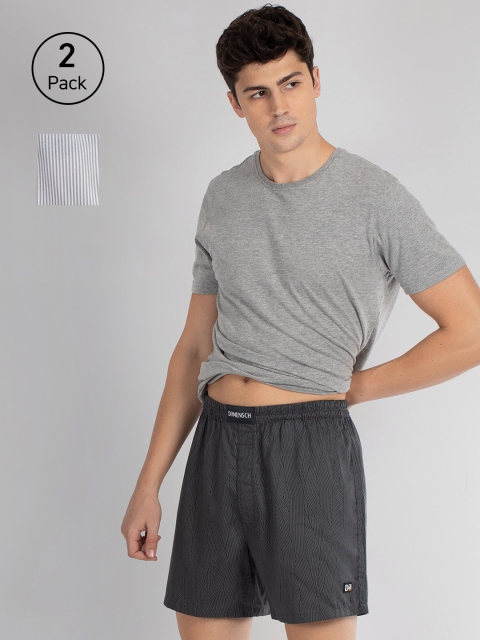 

DAMENSCH Men Pack Of 2 Printed Woven Boxers, Charcoal