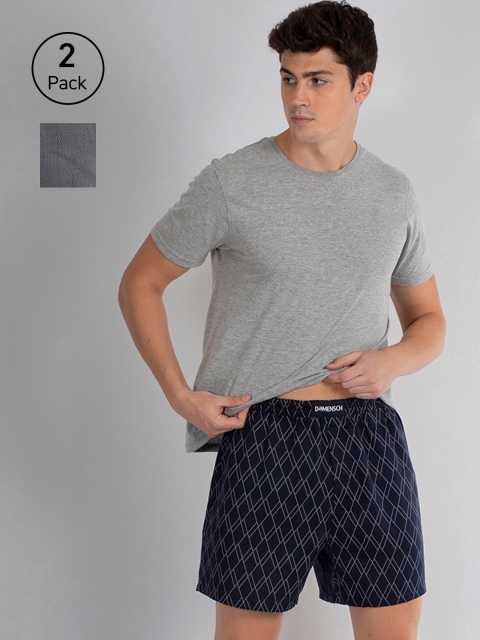 

DAMENSCH Men Pack Of 2 Printed Woven Boxers, Navy blue