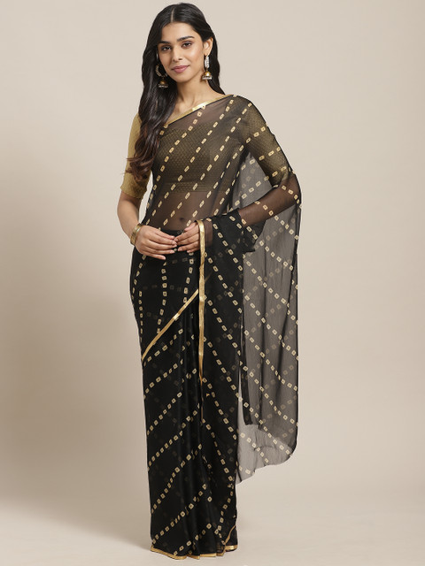

Saree mall Black & Beige Bandhani Print Saree