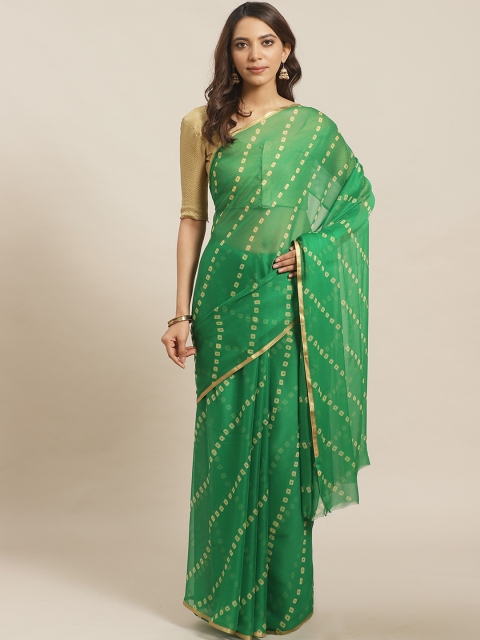 

Saree mall Green & Beige Bandhani Printed Saree