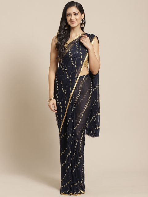 

Saree mall Navy Blue & Beige Bandhani Printed Saree