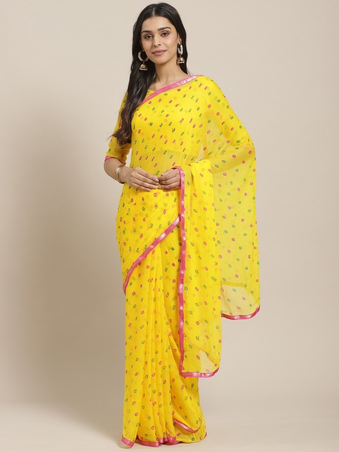 

Saree mall Yellow & Pink Bandhani Printed Saree
