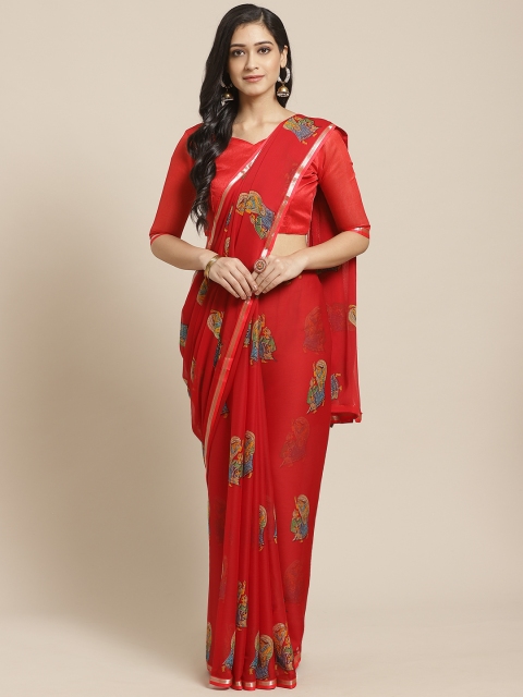 

Saree mall Red & Blue Warli Print Saree