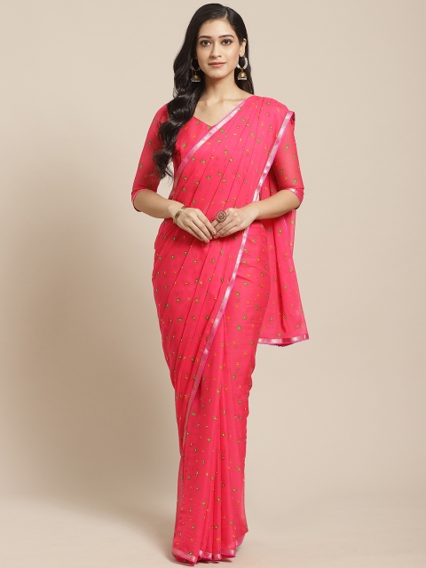 

Saree mall Pink & Green Bandhani Printed Saree