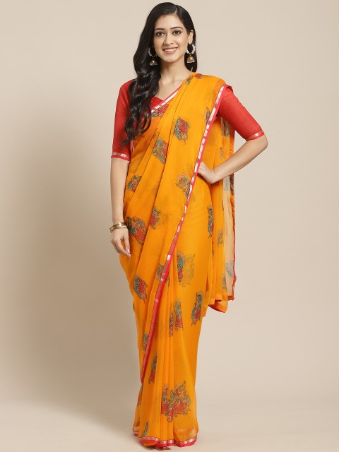 

Saree mall Orange & Green Warli Printed Saree