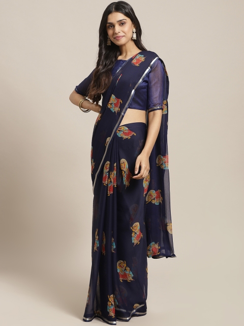 

Saree mall Navy Blue & Beige Printed Saree