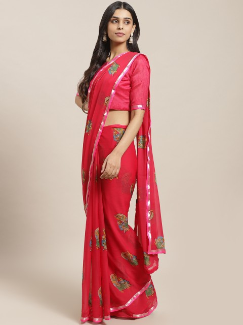 

Saree mall Pink & Green Poly Chiffon Printed Saree