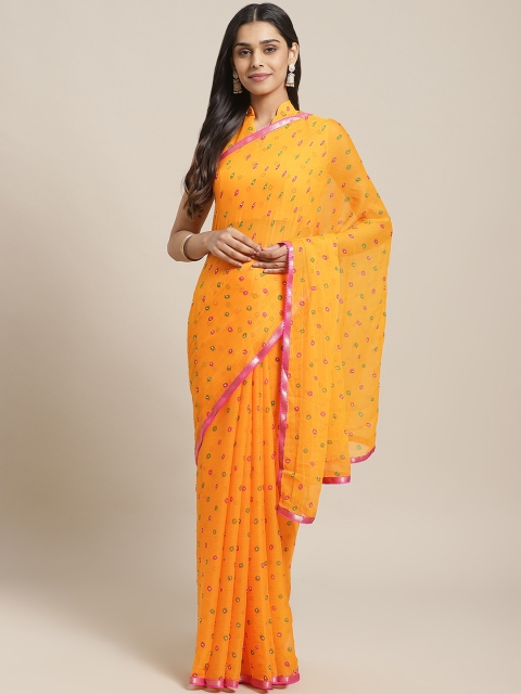 

Saree mall Orange & Green Bandhani Printed Saree