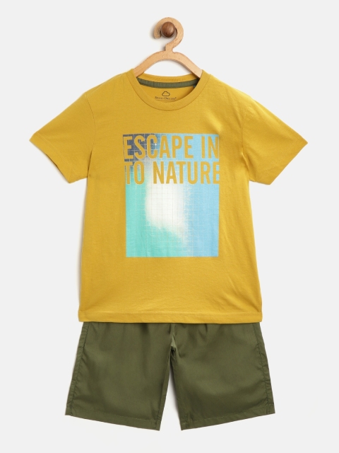 

Sweet Dreams Boys Mustard Yellow & Olive Green Printed Night suit