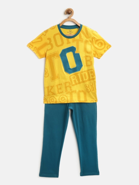 

Sweet Dreams Boys Mustard Yellow & Teal Blue Printed Night suit