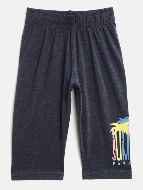 

Sweet Dreams Girls Navy Blue Solid Regular Fit Capris with Printed Detail
