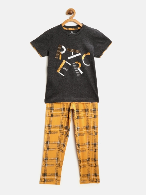 

Sweet Dreams Boys Charcoal Grey & Mustard Yellow Printed Night suit