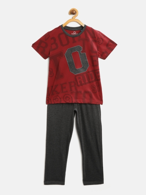 

Sweet Dreams Boys Red & Charcoal Grey Printed Night suit
