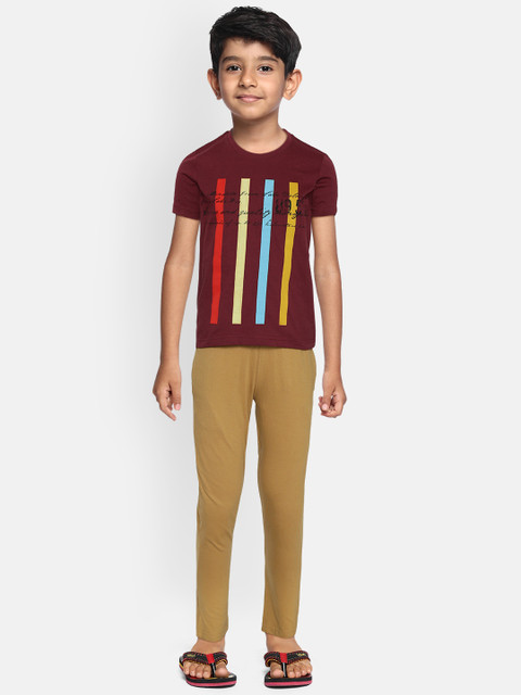 

Sweet Dreams Boys Burgundy & Beige Printed Night suit