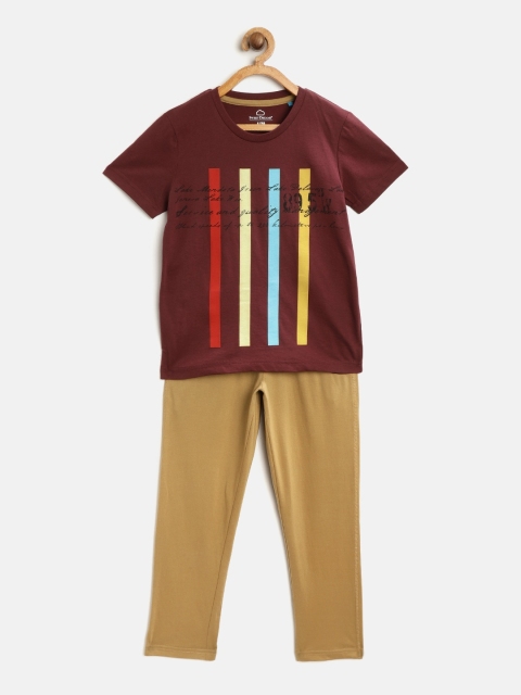 

Sweet Dreams Boys Burgundy & Khaki Printed Night suit