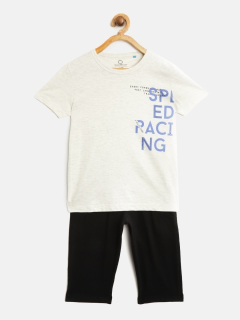 

Sweet Dreams Boys Grey Melange & Black Printed Night suit