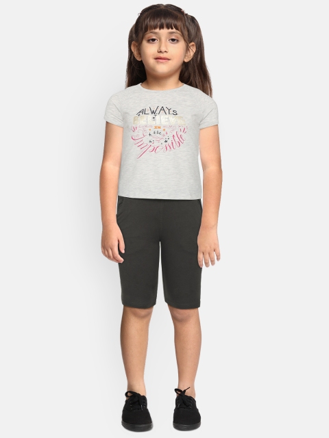 

Sweet Dreams Girls Grey Melange Printed Night Suit