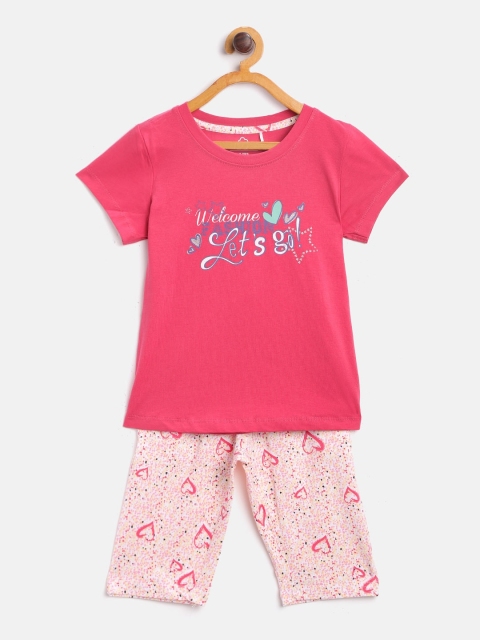 

Sweet Dreams Girls Pink & White Printed Night suit