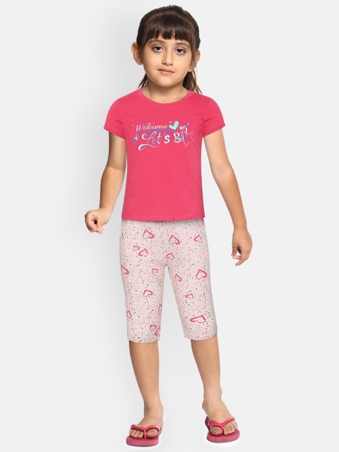 

Sweet Dreams Girls Pink & White Heart Print Night Suit