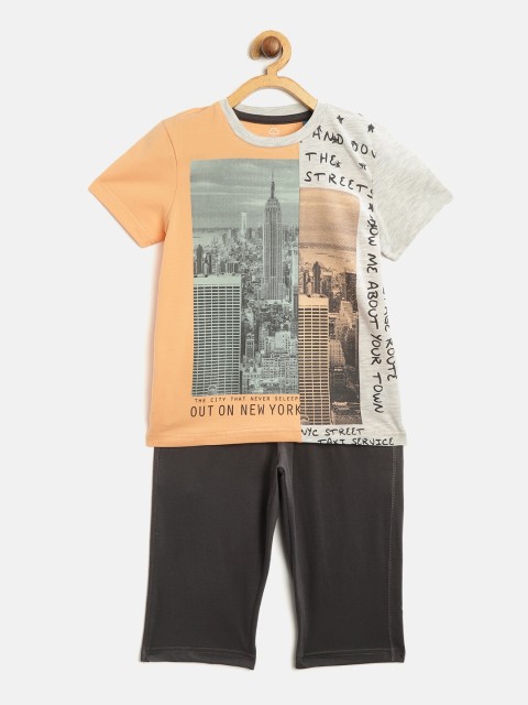 

Sweet Dreams Boys Peach-Coloured & Charcoal Grey Printed Night suit