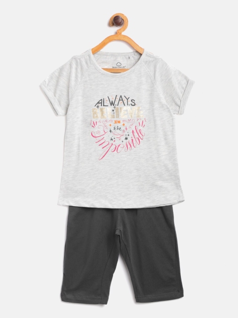 

Sweet Dreams Girls Grey Melange Printed Night suit