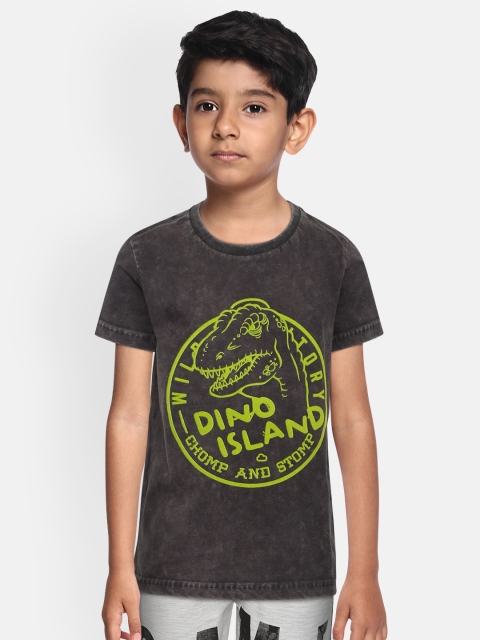 

Sweet Dreams Boys Charcoal Grey & Fluorescent Green Dinosaur Print Round Neck T-shirt