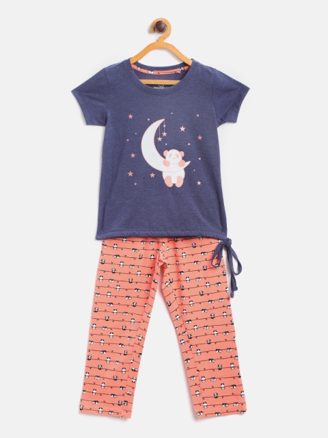

Sweet Dreams Girls Navy Blue & Coral Orange Panda Print Night Suit