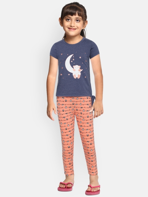 

Sweet Dreams Girls Navy Blue & Coral Orange Panda Print Night Suit
