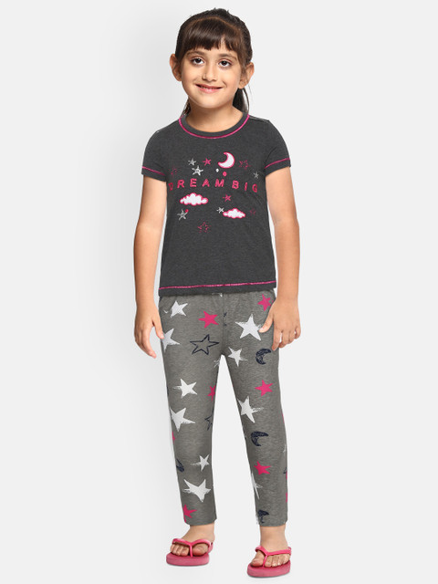 

Sweet Dreams Girls Grey & Pink Star Print Night Suit