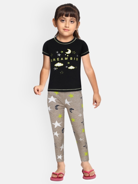 

Sweet Dreams Girls Black & Taupe Star Print Night Suit