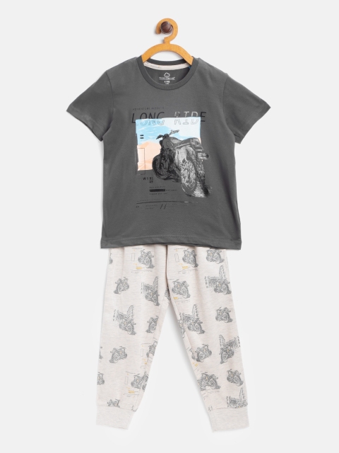 

Sweet Dreams Boys Charcoal Grey & Beige Printed Night suit