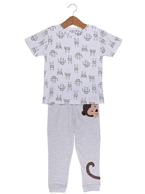 

My Milestones Boys White & Grey Printed Night suit